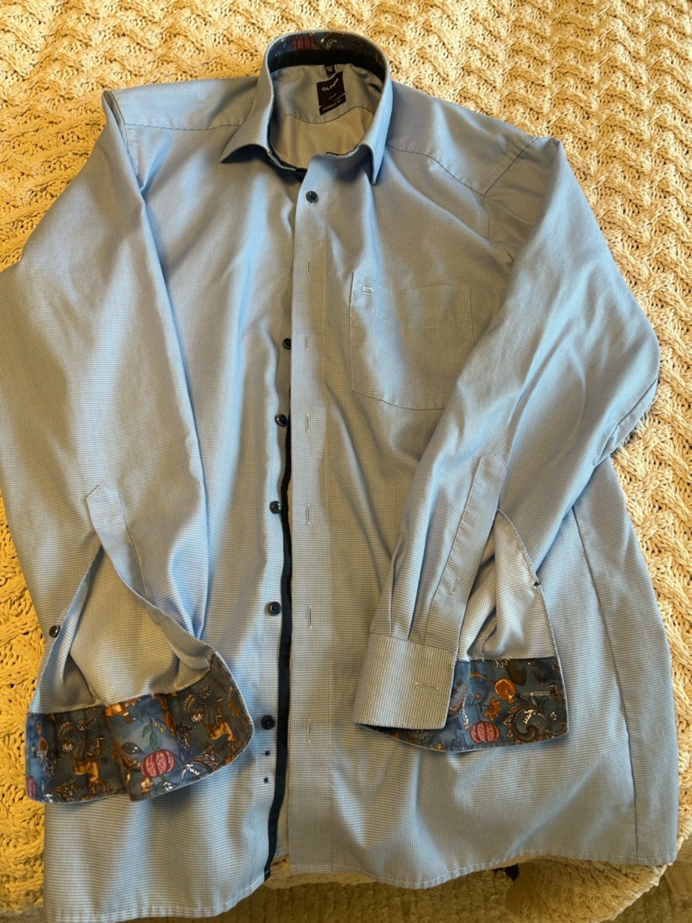 Men's Light Blue Dress Shirt with Contrast Cuff Trim